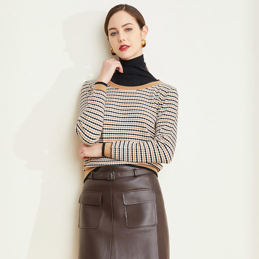 LD623瑟俪（斯尔丽高端）舒适柔软低圆领经典条纹毛衣针织衫 商品图0