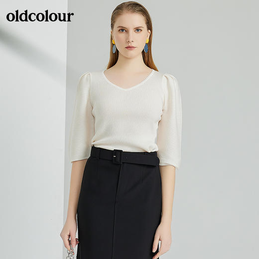 oldcolour2022春季新款时尚气质修身百搭中袖针织套头衫O12052223 商品图4
