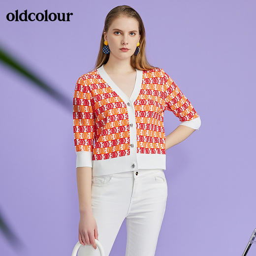 oldcolour春季新款时尚V领气质针织短外套O13053332 商品图2