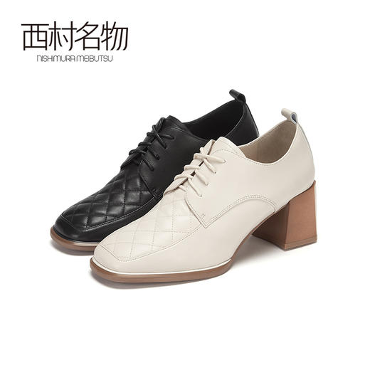 西村名物2020秋季新款羊皮革高跟系带优雅大方气质单鞋女X20CM32161 商品图0