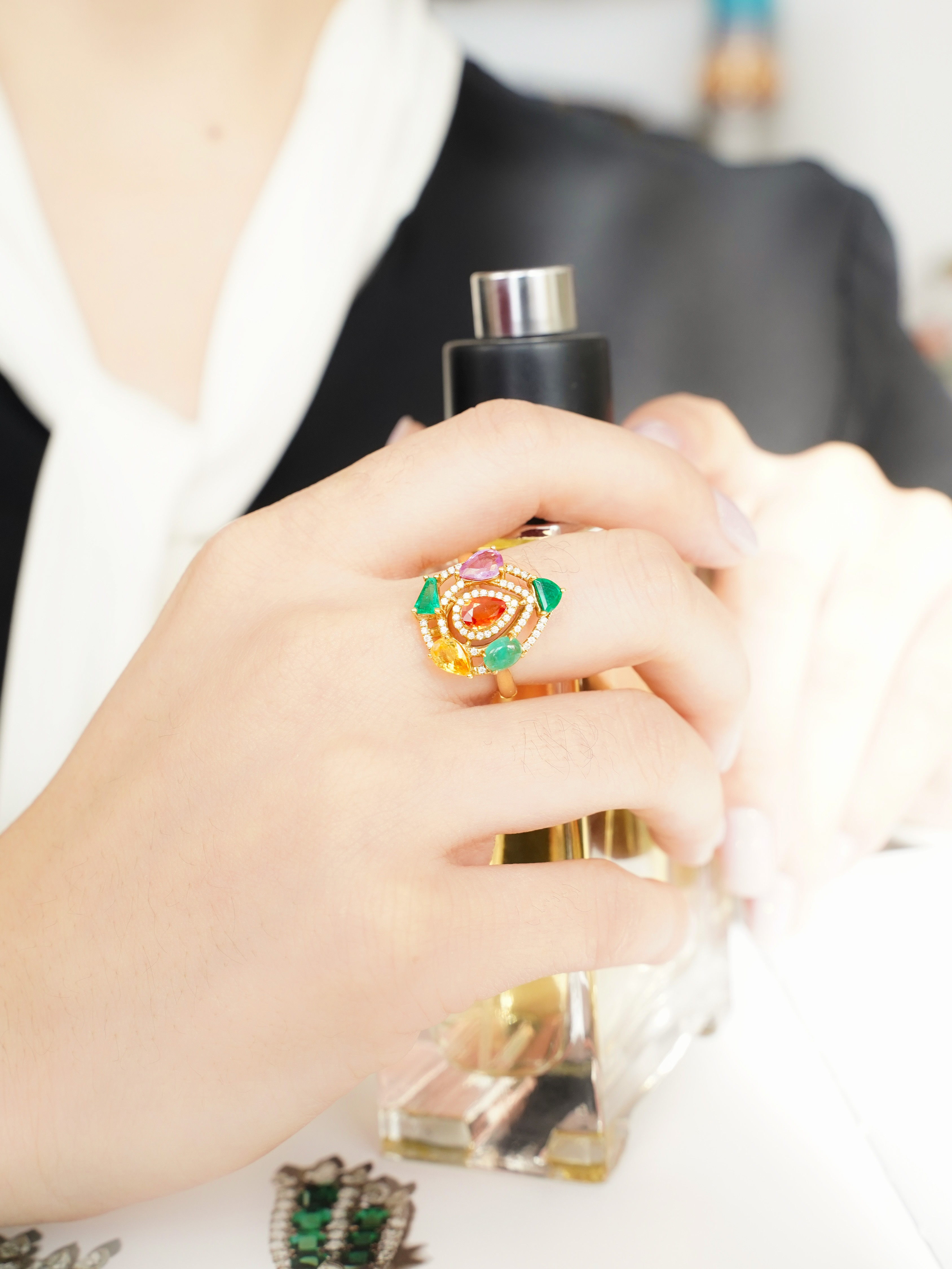 18k金祖母绿多宝撞色时尚戒指angiebella珠宝格格