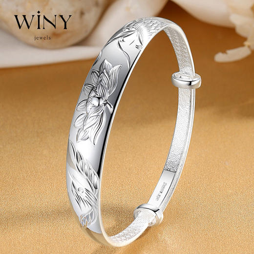 Winy9999足银莲花情手镯送女友闺蜜节日生日礼物 商品图1