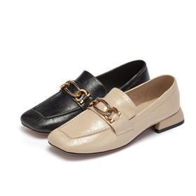 西村名物2020秋季新款港风复古低跟大方牛皮革乐福鞋X20CM30821