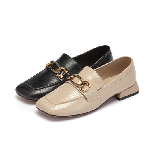 西村名物2020秋季新款港风复古低跟大方牛皮革乐福鞋X20CM30821 商品图0