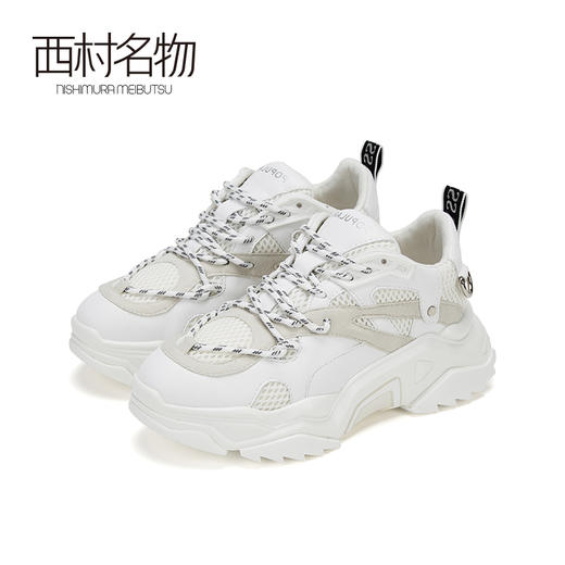 西村名物2020春季新品复古网面拼接厚底舒适老爹鞋女X20AM16891 商品图0