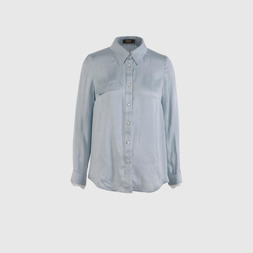 坑条装饰袖口蕾丝装饰直身衬衣 商品图0