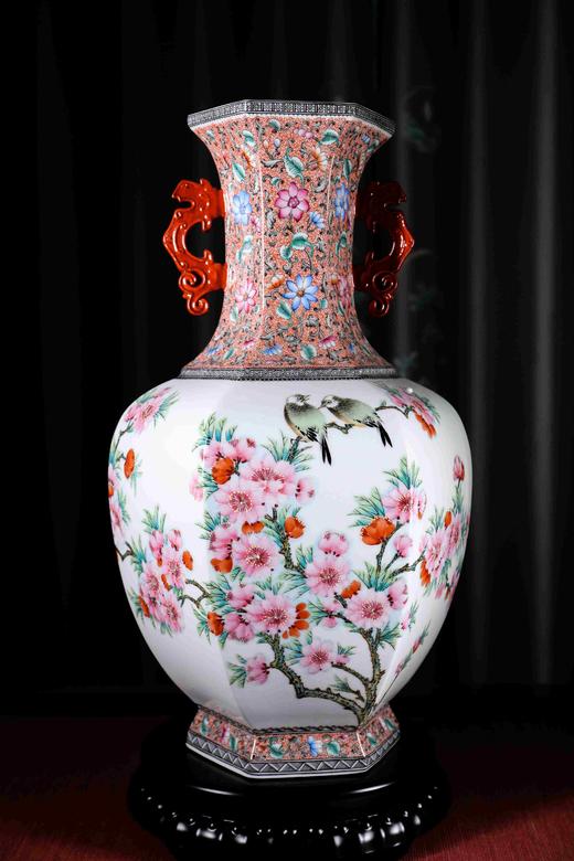 徐亚凤:水点桃花春讯双耳瓶 商品图0