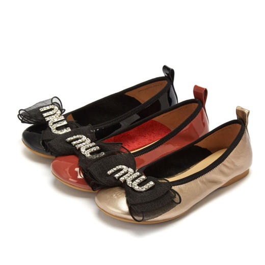 西村名物2020秋季新款圆头浅口蝴蝶结平底芭蕾鞋牛皮革X20CE30621 商品图0