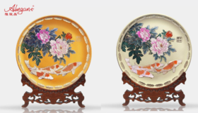 【彼达思】雅琅晶牡丹鲤鱼金属掐丝摆盘商务礼品