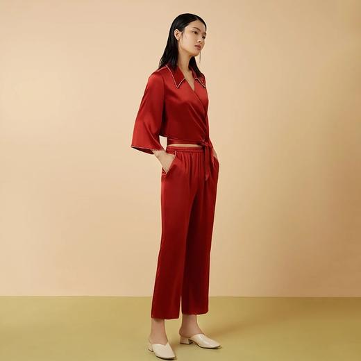 金三塔19姆米重磅100%桑蚕丝真丝红色婚庆本命年衣裤套睡衣女   YSFCA201 商品图3