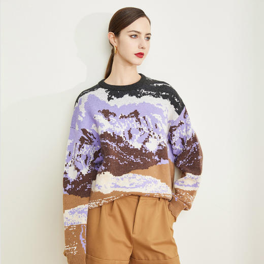 NC60Q瑟俪（斯尔丽高端）舒适柔软低圆领水墨提花宽松针织时尚毛衣 商品图2