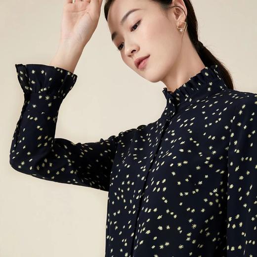 玳莎立领真丝衬衫女早秋新款木耳边设计桑蚕丝印花长袖上衣  BC31305 商品图3