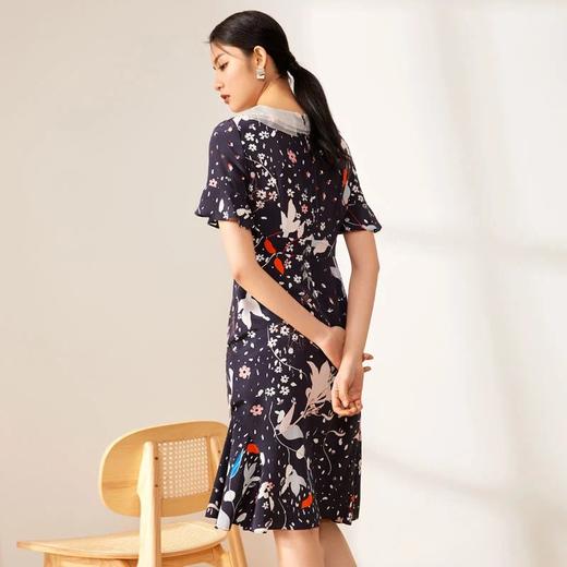 玳莎荷叶边真丝连衣裙女高端气质桑蚕丝中长款显瘦妈妈鱼尾裙   BB35102 商品图3