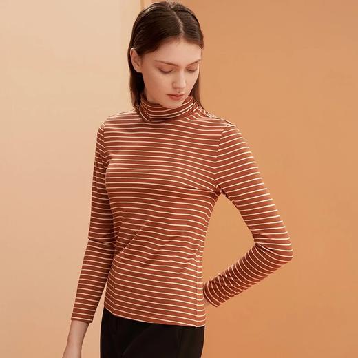 金三塔真丝打底衫女撞色条纹100%桑蚕丝长袖高领T恤内搭养肤上衣   NZFBC728 商品图2