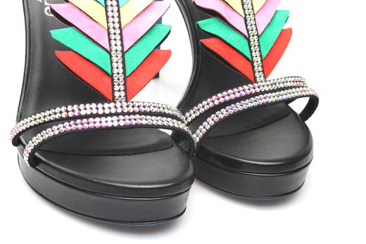 豪麟名鞋奥莱LORIBLU女鞋凉鞋羊皮革+施华洛世奇LR05512L黑色  原价6600元 商品图2