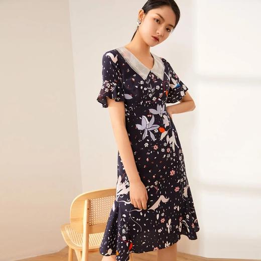 玳莎荷叶边真丝连衣裙女高端气质桑蚕丝中长款显瘦妈妈鱼尾裙   BB35102 商品图1