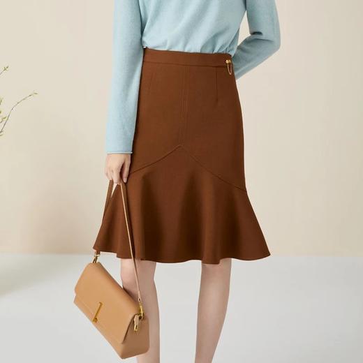 玳莎高腰鱼尾裙及膝款秋冬新款气质优雅通勤包臀荷叶摆半身裙 BD34303 商品图0