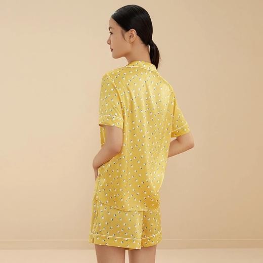 金三塔桑蚕丝新品弹力印花可外穿小翻领衣裤套短袖短裤睡衣女YSFBB411 商品图4