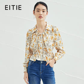 EITIE爱特爱春季新款复古翻领碎花雪纺衫时尚系带显瘦小上衣A2213905