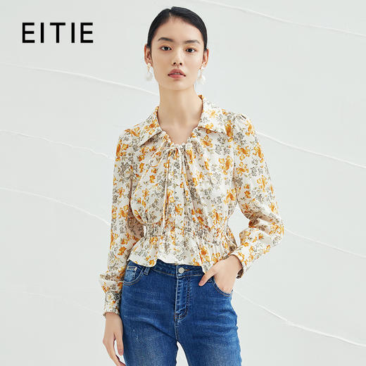 EITIE爱特爱春季新款复古翻领碎花雪纺衫时尚系带显瘦小上衣A2213905 商品图0