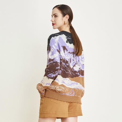 NC60Q瑟俪（斯尔丽高端）舒适柔软低圆领水墨提花宽松针织时尚毛衣 商品图1