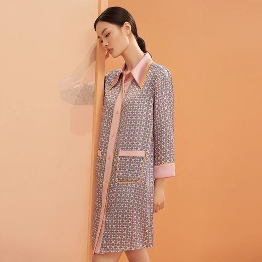 金三塔印花真丝衬衫式睡裙女100%桑蚕丝性感家居服 YSFBC303 商品图1