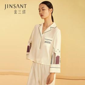 金三塔重磅真丝睡衣印花两件套100%桑蚕丝家居服女YSFBA214