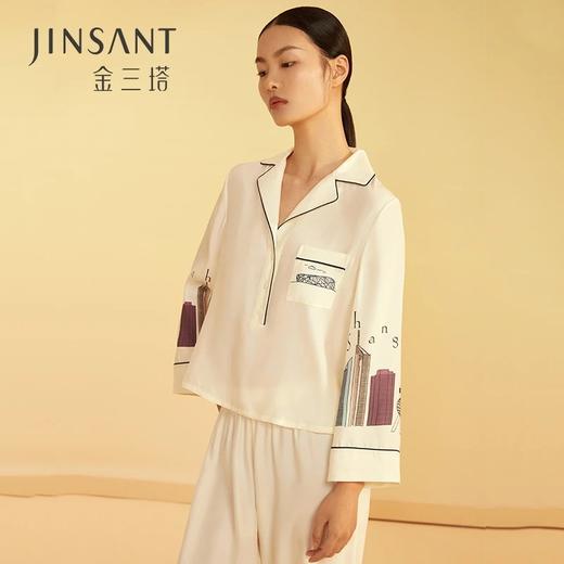金三塔重磅真丝睡衣印花两件套100%桑蚕丝家居服女YSFBA214 商品图0