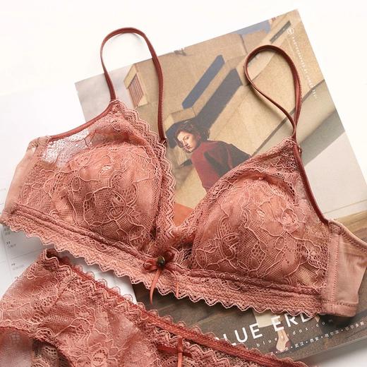 金三塔真丝无钢圈内衣女法式蕾丝学生薄款小胸文胸套装    NZFAA303 商品图3