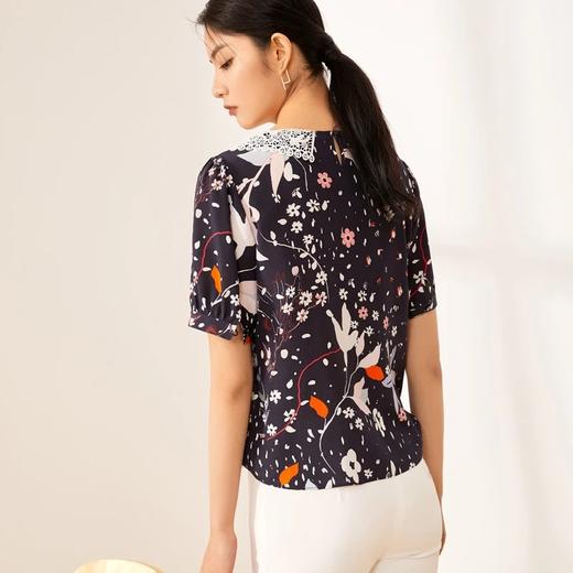 玳莎真丝双绉T恤女 大彼得翻领花边小衫优雅桑蚕丝上衣   BB31106 商品图2