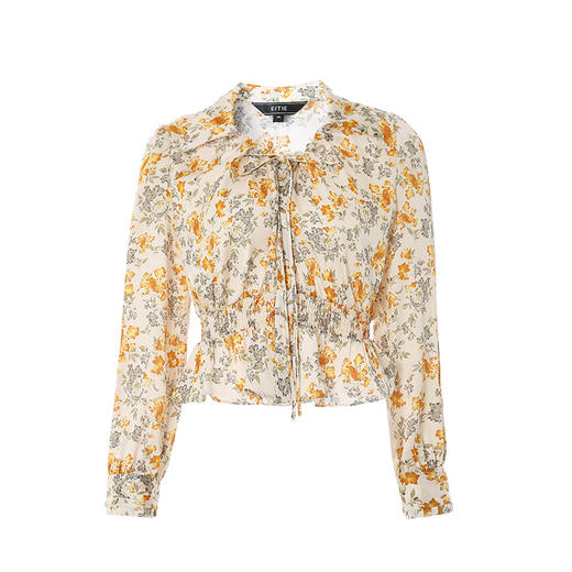 EITIE爱特爱春季新款复古翻领碎花雪纺衫时尚系带显瘦小上衣A2213905 商品图4