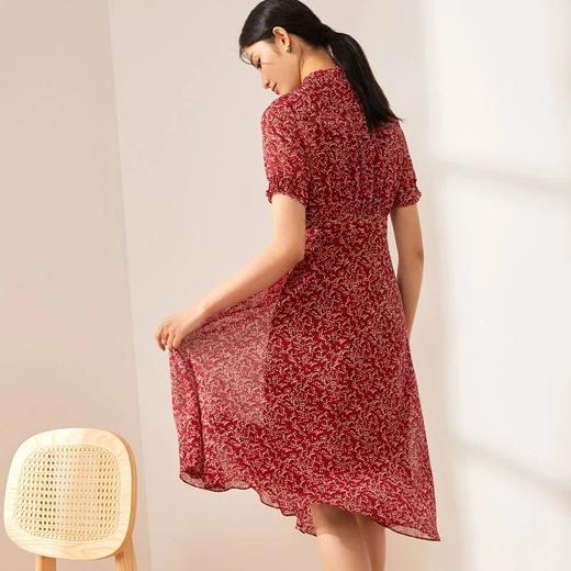 玳莎新品真丝连衣裙乔其印花短袖收腰修身真丝气质显瘦中长款裙子 BB35104 商品图2