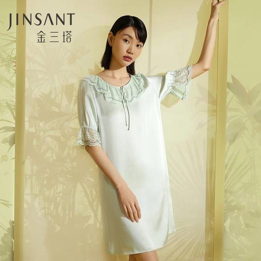 金三塔100%桑蚕丝真丝蕾丝拼接时尚甜美家居服女士睡裙2022新品 YSFCA312 商品图0