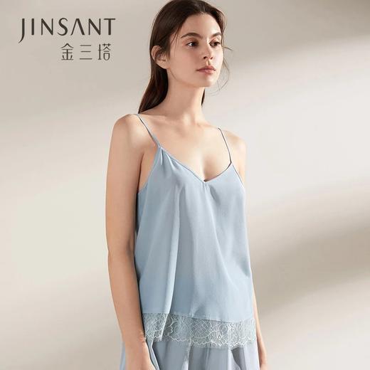 金三塔新款真丝吊带衫女蕾丝拼接V领性感美背吊带衫 NSF8B701 商品图0