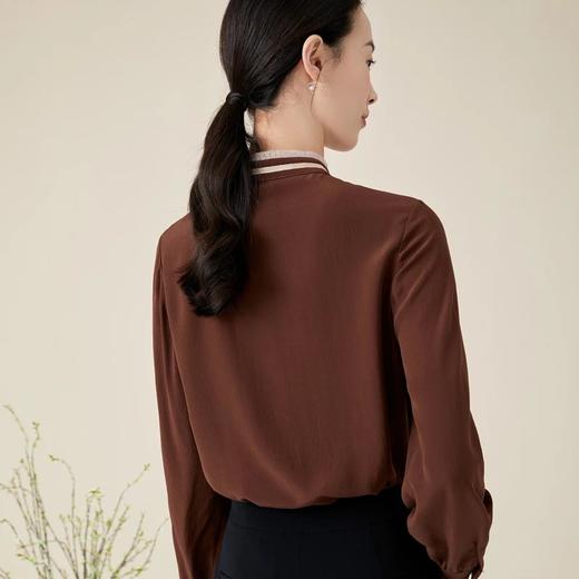 玳莎真丝立领衬衫早秋新款优雅别致撞色木耳边领衬衫长袖上衣   BC31312 商品图4