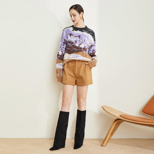 NC60Q瑟俪（斯尔丽高端）舒适柔软低圆领水墨提花宽松针织时尚毛衣 商品图3