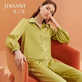 金三塔100%桑蚕丝素色灯笼袖两件套真丝睡衣家居服 YSFBC211