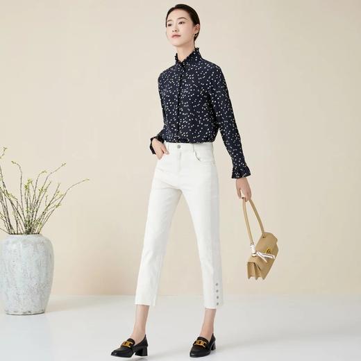 玳莎立领真丝衬衫女早秋新款木耳边设计桑蚕丝印花长袖上衣  BC31305 商品图2
