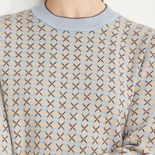 QE63A瑟俪（斯尔丽高端）舒适柔软低圆领撞色超细羊毛提花毛衣连衣裙 商品图4