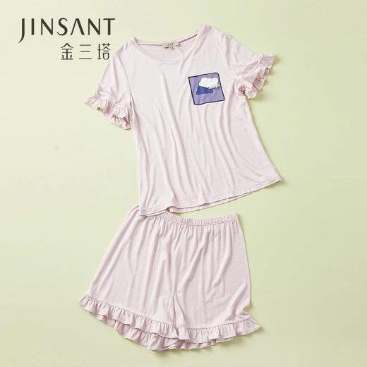 金三塔少女真丝短袖衣裤套可外穿家居服衣裤套装 YZFBB401 商品图0