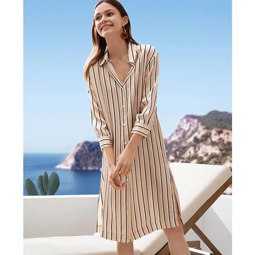 金三塔条纹真丝衬衫式睡衣女长款100%桑蚕丝性感可外穿家居服睡裙   YSF9B303 商品图3