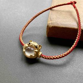 高冰种翡翠萌萌虎年平安手绳手链18k黄金镶嵌