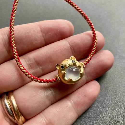 高冰种翡翠萌萌虎年平安翡翠手绳手链18k黄金镶嵌 商品图7