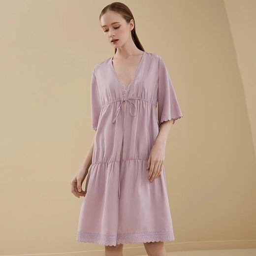 金三塔真丝素色睡袍100%桑蚕丝晨袍家居服睡衣女YSFBB101 商品图2