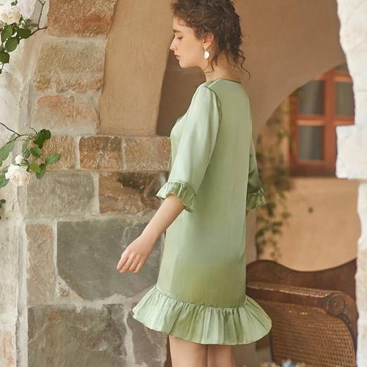 金三塔法式V领睡裙100%桑蚕丝荷叶边七分袖宽松睡衣真丝家居服 YSFBC397 商品图3