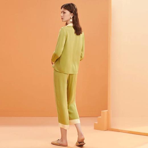 金三塔重磅真丝睡衣弹力桑蚕丝 刺绣小鸟撞色衬衫领纯色家居服两件套 YSFBC206 商品图2