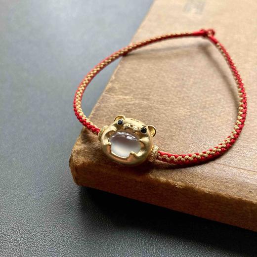 高冰种翡翠萌萌虎年平安手绳手链18k黄金镶嵌 商品图3
