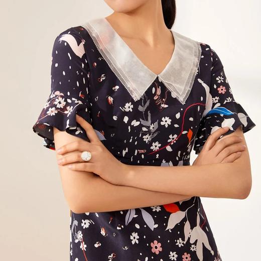 玳莎荷叶边真丝连衣裙女高端气质桑蚕丝中长款显瘦妈妈鱼尾裙   BB35102 商品图2