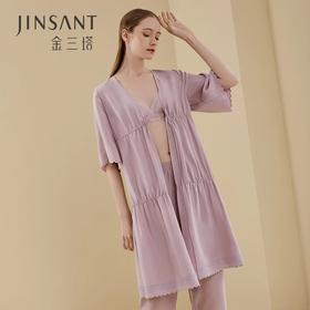 金三塔真丝素色睡袍100%桑蚕丝晨袍家居服睡衣女YSFBB101