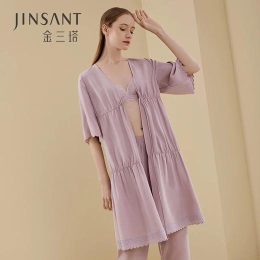 金三塔真丝素色睡袍100%桑蚕丝晨袍家居服睡衣女YSFBB101 商品图0